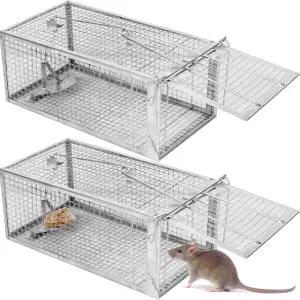 2팩 인도식 쥐덫 라이브 마우스 케이지 덫 실내 야외용 소형 동물 포획 및 방출 사용하기 편리함 10.6 x