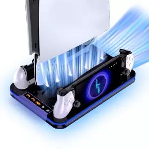 RGB 조명 및 PS 포털 충전기가 있는 PS5/Pro/Slim 냉각 스탠드 Edge 컨트롤러 충전 도크 플레이스테이션