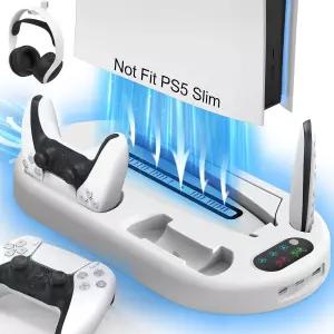 듀얼 PS5 충전소 및 컨트롤러 충전기가 있는 AMZDM 스탠드 냉각 스테이션 흰색