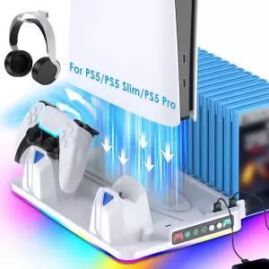 플레이스테이션 5 콘솔 디스크 및 디지털용 듀얼 컨트롤러 충전 있는 JDGPOKOKO PS5/슬림/프로 스탠드 냉각