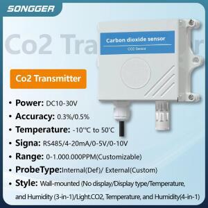 가스계량기 측정기 벽걸이형 CO2 센서 공기질 감지기 05V 고정밀 디스플레이 LCD 이산화탄소 420MA 출력 010V RS485 모니터