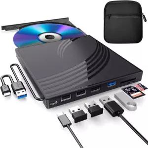 휴대용 케이스가 있는 노트북용 BPAKDU 외장 CD /DVD 드라이브 플레이어 4 USB 포트가 버너 2 TF /SD 카드