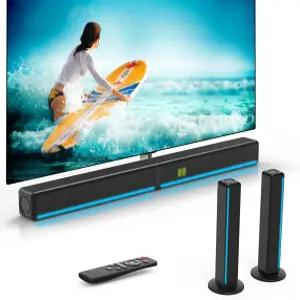 GEOYEAO 22 CH 탈착식 사운드 바 듀얼 서브우퍼 내장 TV용 80W RGB 블루투스 HD ARC/광학/AUX 지원 게임/홈
