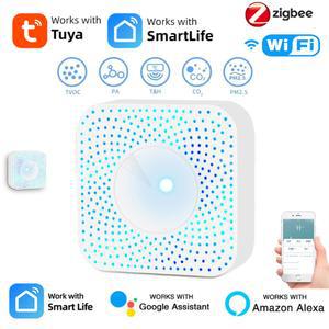 공기질측정기 ZIGBEEWIFI 공기 감지기 센서 온도 습도 에어 6IN1 ALEXA GOOGLE을 포름알데히드 VOC PM2 CO2 스마트 박스