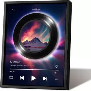 뮤직 픽처 프레임 블루투스 스피커 회전식 턴테이블 무선 노래 명판 LED 조명이 있는 음악 아트 페인팅