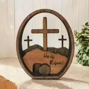 [하프클럽/]bns 부활절 우드 십자가 장식 He Is Risen 원목 인테리어 오브제