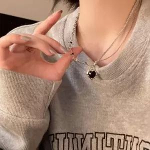 [하프클럽/]더블 레이어드 블랙하트 목걸이 데일리목걸이 목걸이