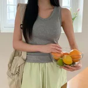 [하프클럽/]브이넥 슬림핏 골지 캡 나시 홈웨어 티셔츠