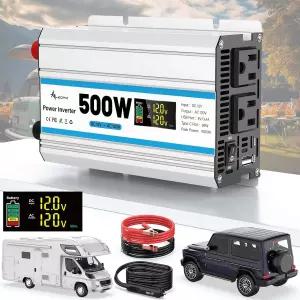 500W 자동차 파워 인버터 12V DC 110V AC 2개의 콘센트가 있는 어댑터 충전기 플러그 꽂기 PD 36W USB-C QC