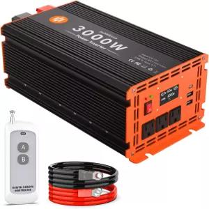3000와트 파워 인버터 12V DC 110V/120V AC 컨버터 피크 6000W 자동차 LCD 디스플레이 3개 콘센트 RV 트럭