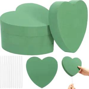 팡다 6개 발렌타인 하트 모양 플로럴 폼 습식 플로리스트 블록 2 투명 식물 지지대가 있는 웨딩 DIY 플라워