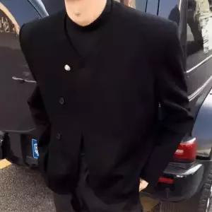 키체샵 봄 남성 블랙 정장 자켓 코트 노카라 패드 쇼트 HO1