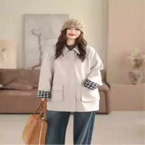 율랑팡 여사친 롱 하프 캐주얼 가디건 체크 카디건 유럽형 가죽 재킷 HO1