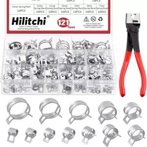 Hilitchi 2pcs 2 사이즈 스프링 밴드 호스 클램프 키트 7MM22MM 저압 에어 클립 플라이어 라인 실리콘 진공