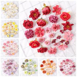 24PCS 5CM 인공 장미 실크 머리 화환 신부 샤워 케이크 공예 파티 대량