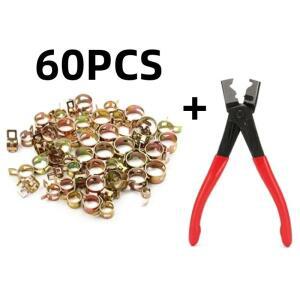 60pcs 스프링 호스 클램프 세트 6-15mm 파이프 용 저압 공기 클립  설치 플라이어가 내구성 밴드