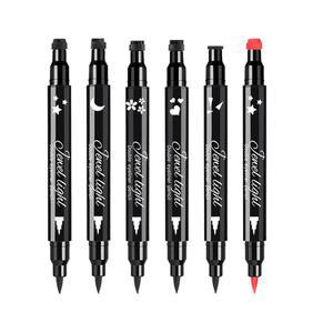 핑키우 6Pcs 아이라이너 스탬프 펜 세트 아이 메이크업 오래 지속되는 펜슬 방수 양면 리퀴드 블랙앤레드 하트 스타 플럼 삼각형