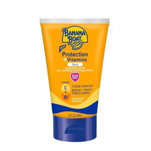 바나나 보트 프로텍션 + 비타민 페이스 자외선 케어 로션 SPF 50 여행용 사이즈 C 및 B3 나이아신아마이드로 보습 무향 2Fl Oz