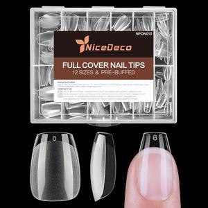 Niceeco 관 네일 팁 216개 소프트 젤 전체 커버 False 프리 모양 투명 아크릴 프레스 12 사이즈 010