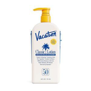 바캉스 클래식 로션 SPF 50 선 저그 브로드 스펙트럼 벌크 자외선 케어 방수 선크림 펌프 포함 선탠 비건 패밀리 사이즈 20 Fl. Oz.