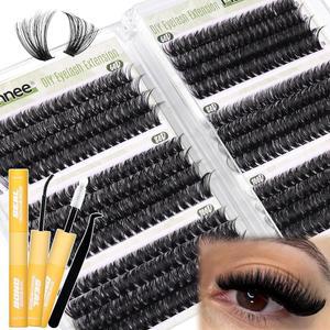 클러스터 속눈썹 키트 D컬리 480Pcs 볼륨 DIY 용 밍크 접착 및 씰 키트60D 80D 100D 혼합 1016MM
