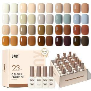 GAOY 23개 젤 네일 폴리시 키트 화이트 블루 브라운 색상 광택 및 매트 탑 코트와 아트 DIY 키트용 베이스 코트가 포함된 사계절 세트