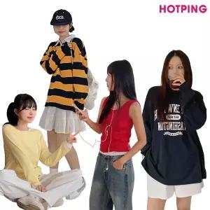 [핫핑] 44~110/봄 신상&베스트/티셔츠/긴팔/반팔/나시/슬리브리스/레이어드/라운드넥/브이넥/보트넥/루즈핏/슬림핏/오버핏/빅사이즈