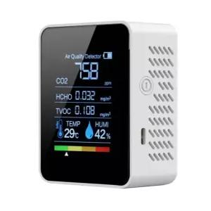 5in1 공기질 측정기 - CO2 포름알데히드 HCHO TVOC 온습도 - 충전식 실내 공기 모니터
