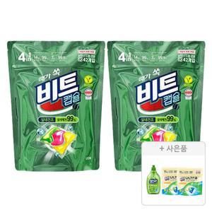 비트 실내건조 캡슐세제 42입, 2개+증정(비트캡슐 울트라콤팩트 5입, 2개+참그린 기름기뽀드득 용기 500g, 1개)