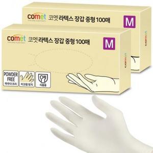 코멧 라텍스장갑 100매입 화이트 × 중(M) 2개