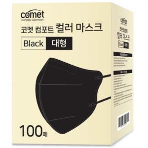 코멧 컴포트 컬러 마스크 새부리형 대형 (레귤러핏), 100개입, 블랙, 1개 one op