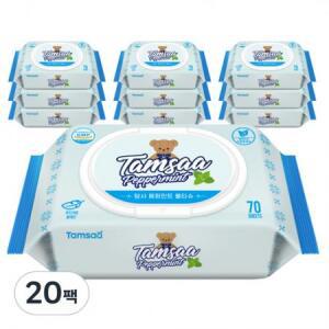 탐사 페퍼민트 물티슈 캡형, 70매, 20팩 one option