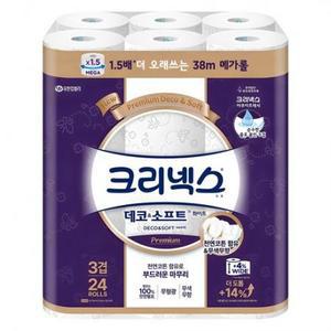 크리넥스 데코 앤 소프트 화이트 천연펄프 3겹 고급롤화장지, 38m, 24개입, 1