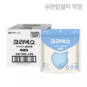 크리넥스 라이트핏V 슬림쿨 국내생산 마스크 소프트블루 15p, 4개 대형/중형
