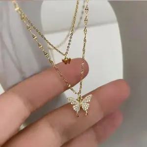 콤보 나비 레이어드 체인 목걸이 데일리 펜던트 큐빅 여자 목걸이 체인 목걸이 심플목걸이