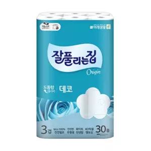 잘풀리는집 천연펄프 더도톰한3겹 데코, 30m, 30롤, 1개