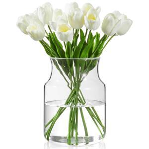 [미국배송] BWODYAY 투명 유리병 대형 꽃병 식물용 8인치 유리 가정용 와이드 마우스 결혼식 거실 식탁