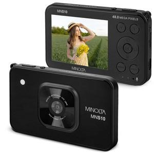 미놀타 48MP 디지털 카메라 - 4K 울트라 슬림 HD 비디오, 2.9 u201D IPS LCD 디스플레이, 이미지 안정화 기능이 있는 오토포커스 렌즈, 4배 줌, 브이로그용 컴팩트 여행용 카메라(블랙)