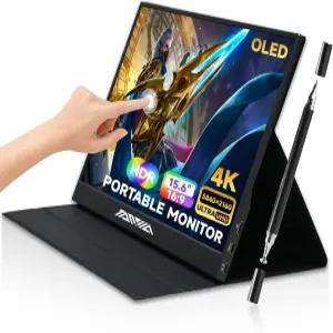 TANXJIA Pro 15.6인치 4K OLED 휴대용 터치 모니터 10비트 HDR 100 AdobeRGB 스타일러스 지원 스마트 커버