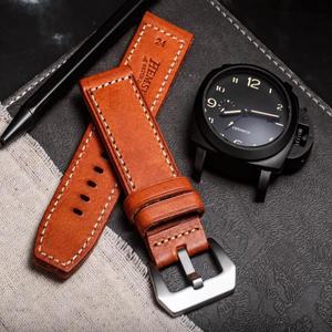 Hemsut 가죽 시계 밴드 PANERAI 20mm 용 오렌지 수제 두꺼운 스트랩