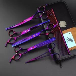 호환  둥근 머리 개 손질 가위 세트 애완견 가위 전문가용 곡선 절단 가위 마 티제라 7 인치