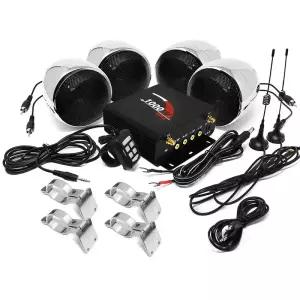 Aileap 1000W 오토바이 오디오 시스템 강력한 스피커 4개 탑재 ATV UTV 보트용 블루투스 스테레오 - USB