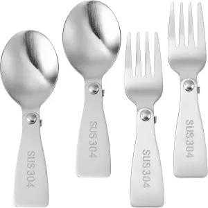 마보르 4pcs 스테인리스 스틸 접이식 숟가락 및 포크 세트 도시락 캠핑 닉 야외 활동을 위한 휴대용 여행