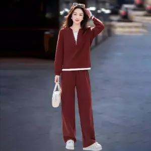 포뇨 여사친 캐주얼 투피스 도톰면 봄가을 풀 트레이닝 맨투맨 레드계열 세트 OPH3