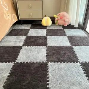 2Pcs 연동 카펫 타일 테두리가 있는 2x 2 플러시 폼 플러피 플레이 매트 바닥 플레이룸 장식용 두꺼운 패딩