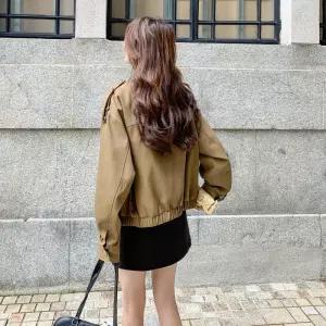 피로달 여친 캐주얼 가을 상의 트렌치 쇼트 코트 더블 솔리드 HO3