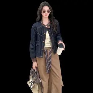 피로달 여친 청 캐주얼 빈티지 워싱 자켓 라운드 상의 쇼트 코트 봄가을 긴팔 HO3