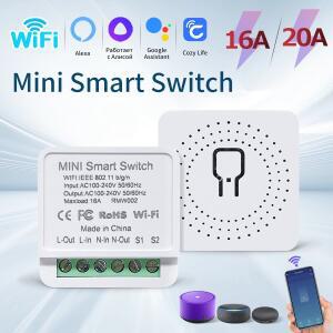 20A 16A 미니 소형 WiFi 스마트 스위치 Cozylife App 원격 제어 타이머 지원 Alexa Google 홈용 2 웨이 자