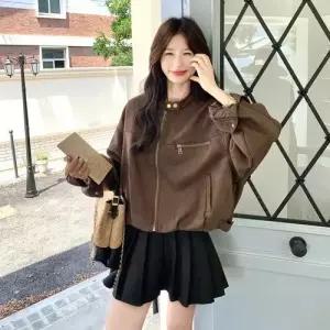 여사친 빈티지 자켓 숏 봄가을 세무 메일라드 캐주얼룩 코트 완성 DUCHI1