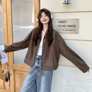 여사친 빈티지 캐주얼 자켓 점퍼 봄가을 세무 숏 컬러 메일라드 DUCHI1